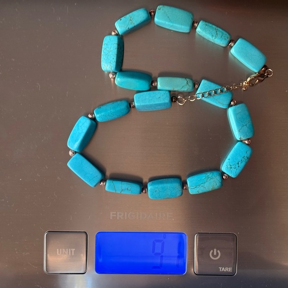 Turquoise Prism Beaded Necklace with Rose Gold Beading - Picture 6 of 6